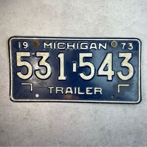 1973 Michigan Trailer License Plate Blue White Vintage Original Tag